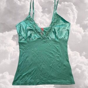 Y2K mermaid core sequin beaded turquoise vneck tank top size L